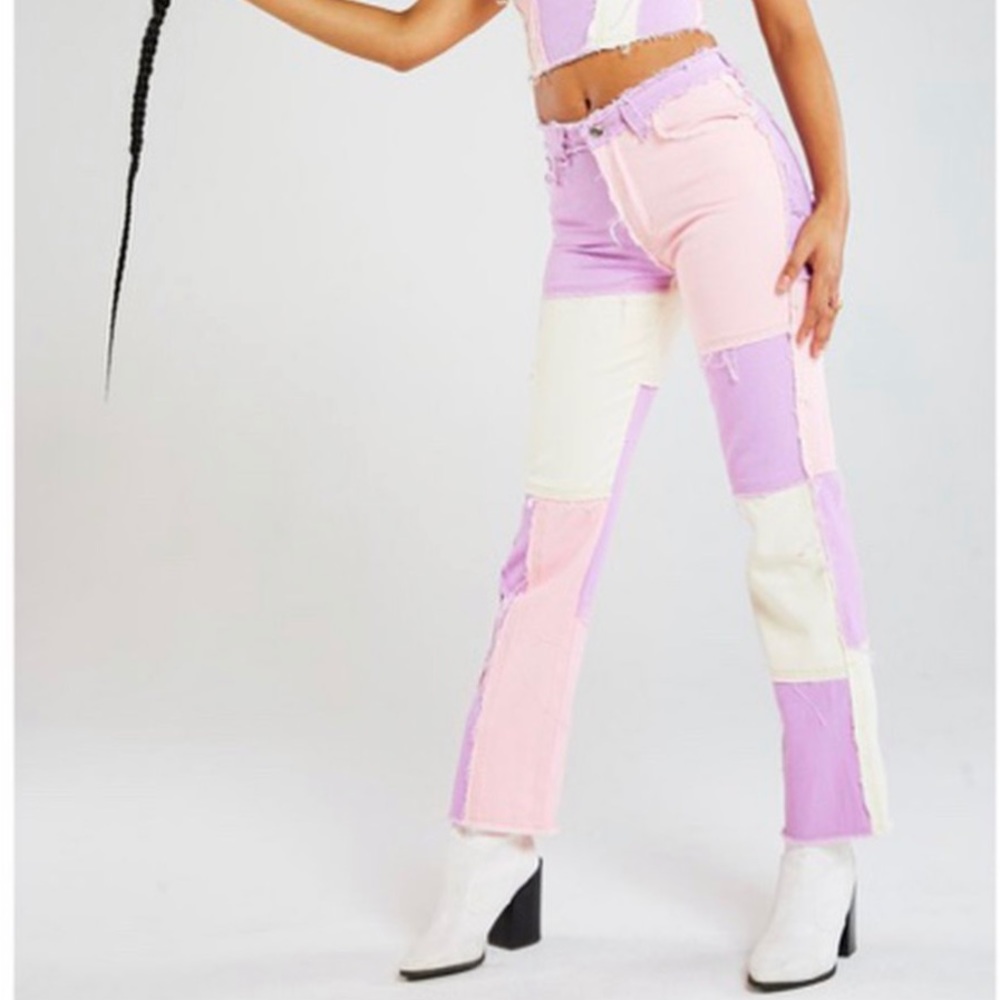 Denim Pink Patchwork Pants